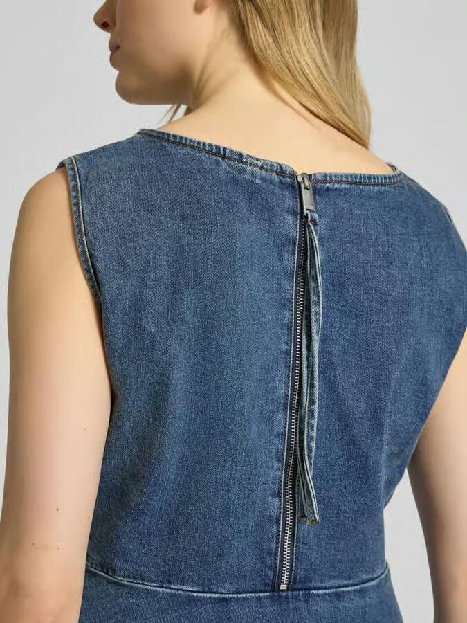 Gestuz jeansblouse met geribde ronde hals model 'viva'
