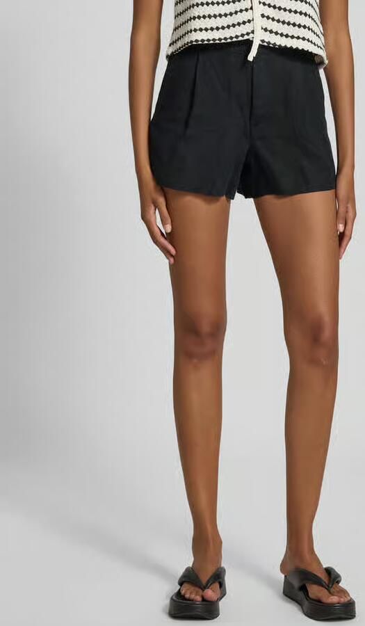 Gina Tricot Korte regular fit linnen broek met bandplooien