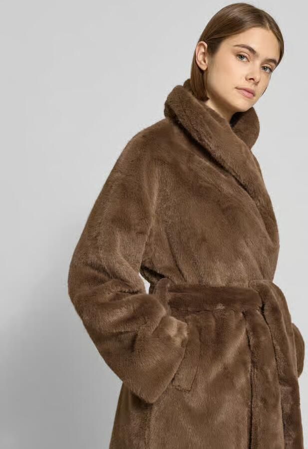 Gina Tricot Lange jas van imitatiebont met strikceintuur