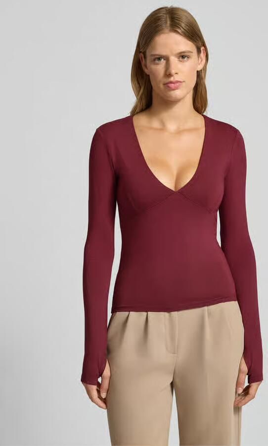 Gina Tricot Shirt met lange mouwen van een mix van viscose en elastaan met V-hals - Foto 2