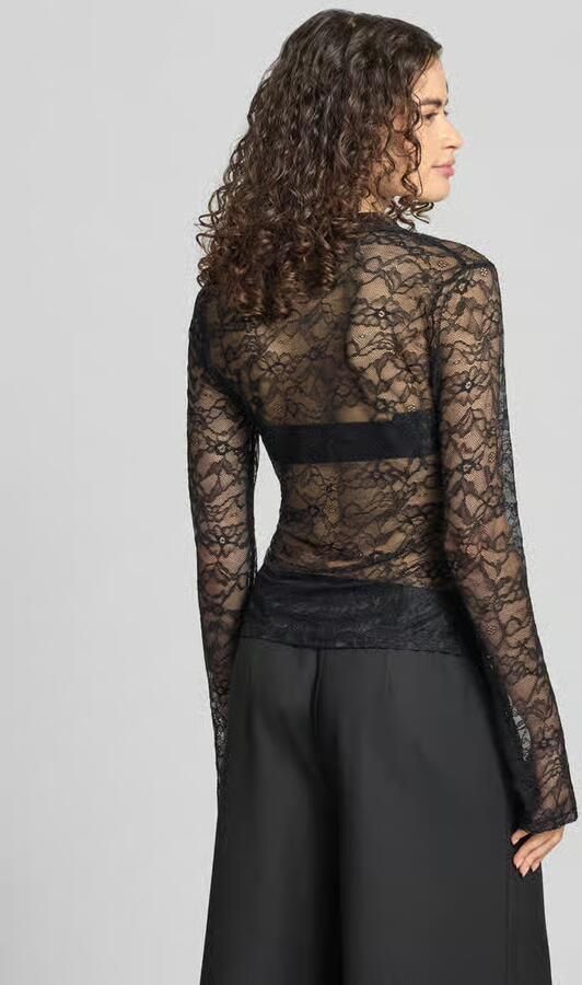 Gina Tricot slim fit shirt met lange mouwen met florale allover-kant - Foto 3