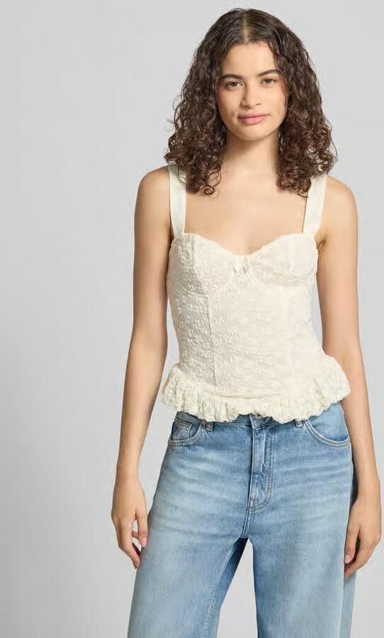 Gina Tricot slim fit top met all-over kant - Foto 4