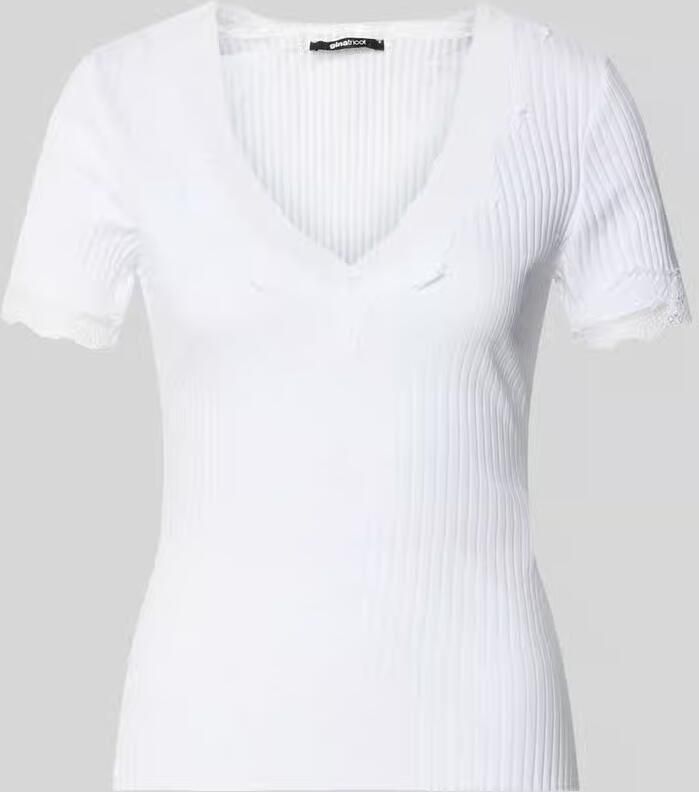 Gina Tricot T-shirt in riblook met kant