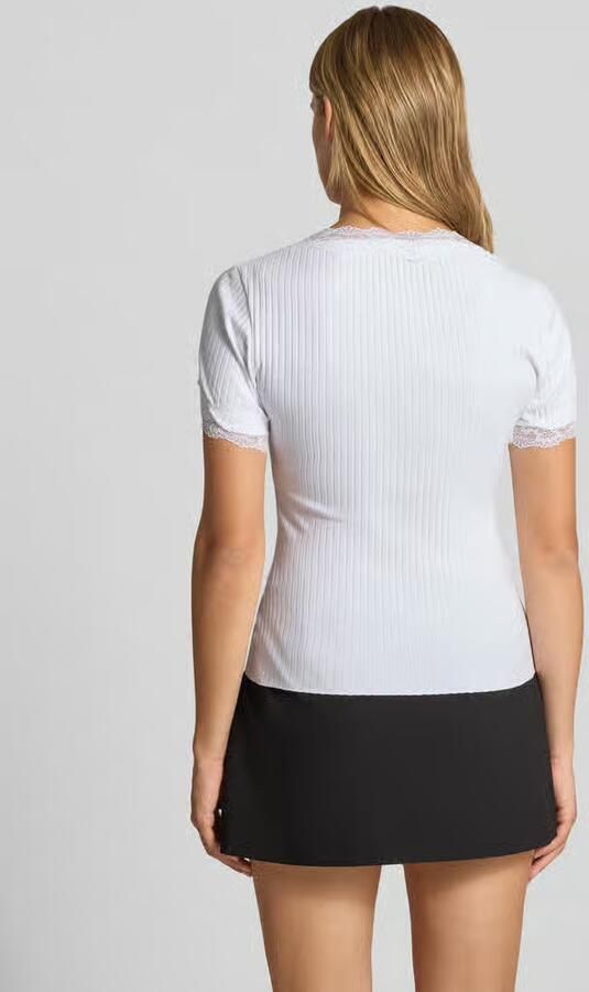 Gina Tricot T-shirt in riblook met kant - Foto 3