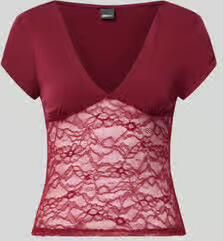 Gina Tricot T-shirt met V-hals en kant