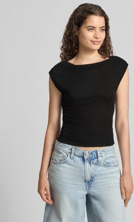 Gina Tricot Top in bouclé-look met boothals - Foto 3