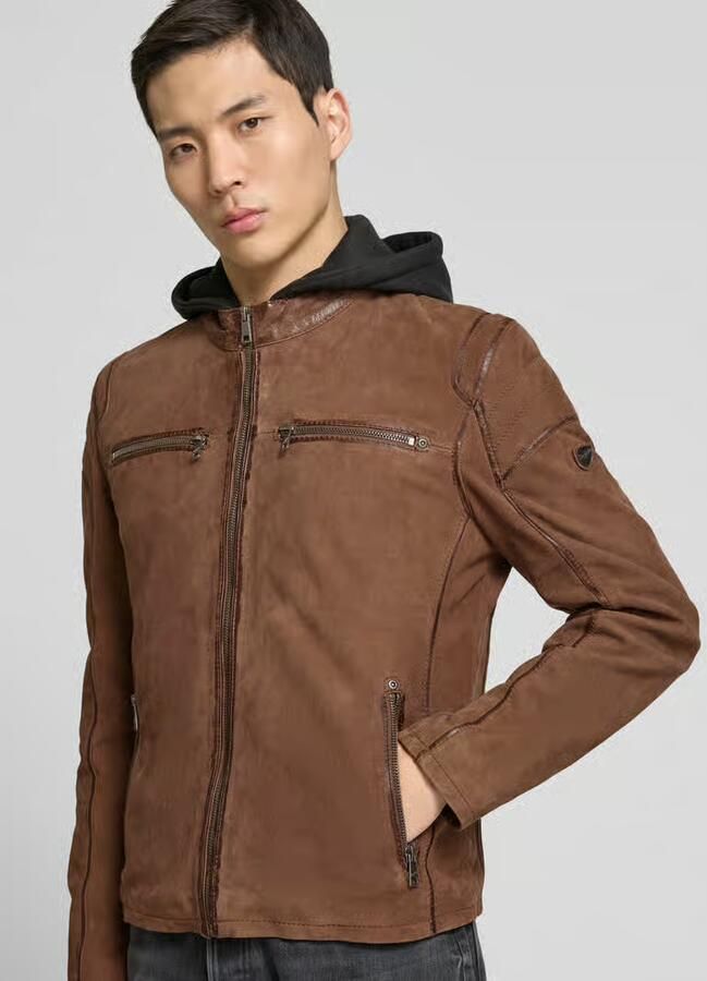 MAURITIUS Leren jack met Capuchon Model 'Jalon'