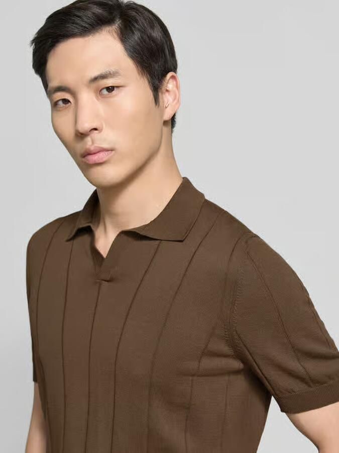 Gran Sasso regular fit poloshirt met brede ribpatroon en V-hals