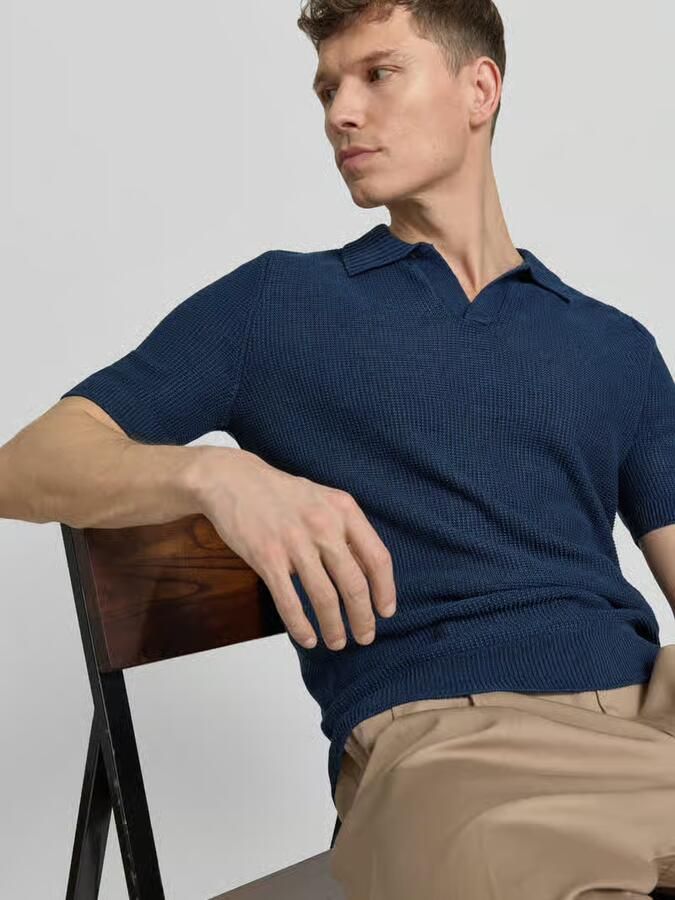Gran Sasso slim fit poloshirt met V-hals