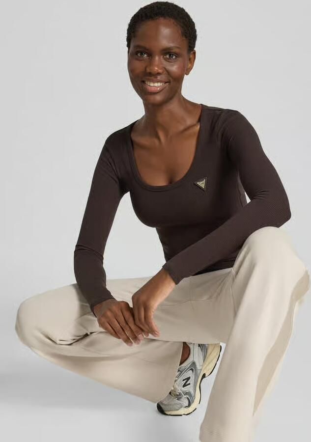 GUESS Activewear Shirt met lange mouwen in riblook met labelapplicatie model 'COLETTE'