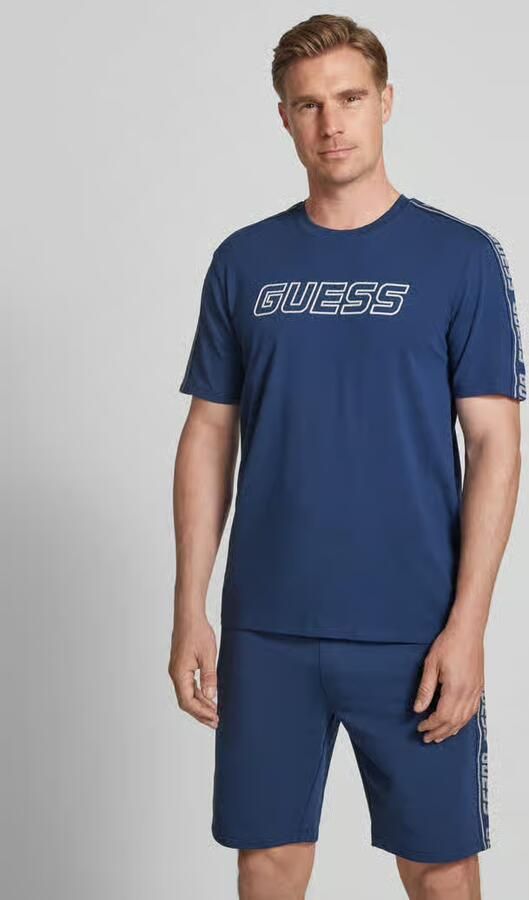 Guess Arlo Katoenen T-shirt Regular Fit Jersey Blue Heren