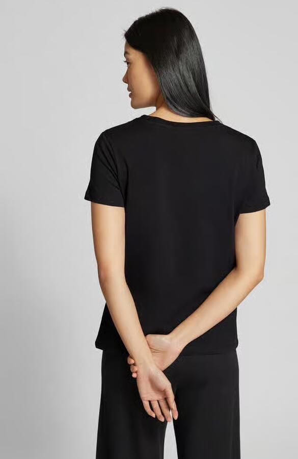 Guess Zwarte Katoenen T-shirt met Korte Mouwen en Strass Details Black Dames