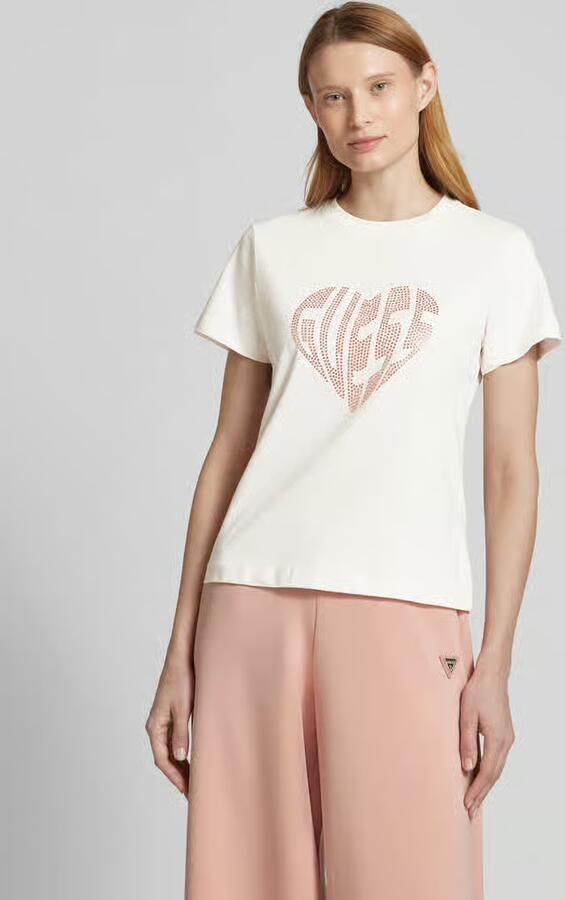Guess Crème Katoenen T-shirt Lente Zomer Collectie White Dames - Foto 2