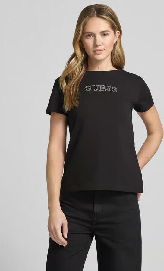 Guess Zwarte Katoenen T-shirt met Korte Mouwen en Strass Details Black Dames - Foto 4
