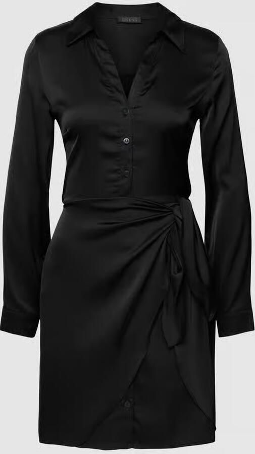 Guess Satijnen wikkeljurk Noir collectie Black Dames - Foto 2