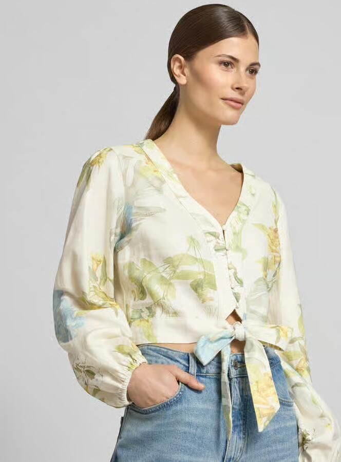 Guess Kort blouse van mix van linnen en viscose model 'SHIRLEY'
