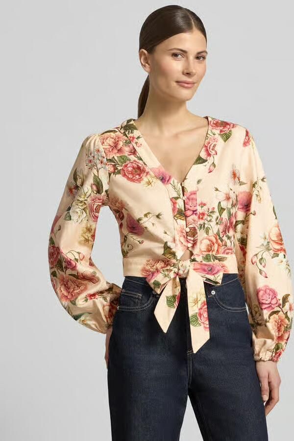 Guess Kort blouse van mix van linnen en viscose model 'SHIRLEY' - Foto 4