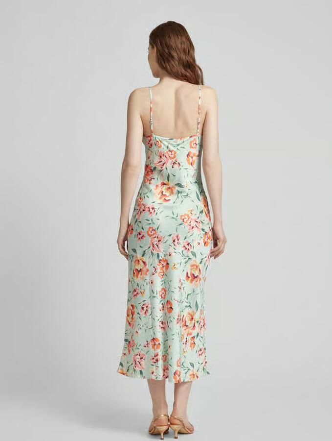 Guess Bloemen Satijnen Midi Jurk Multicolor Dames