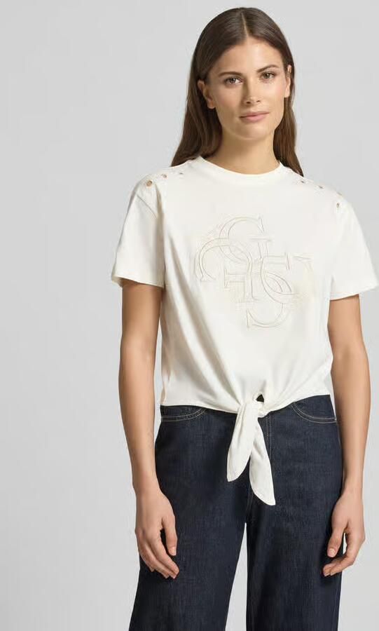 Guess regular fit T-shirt met gaatjesmotief - Foto 3