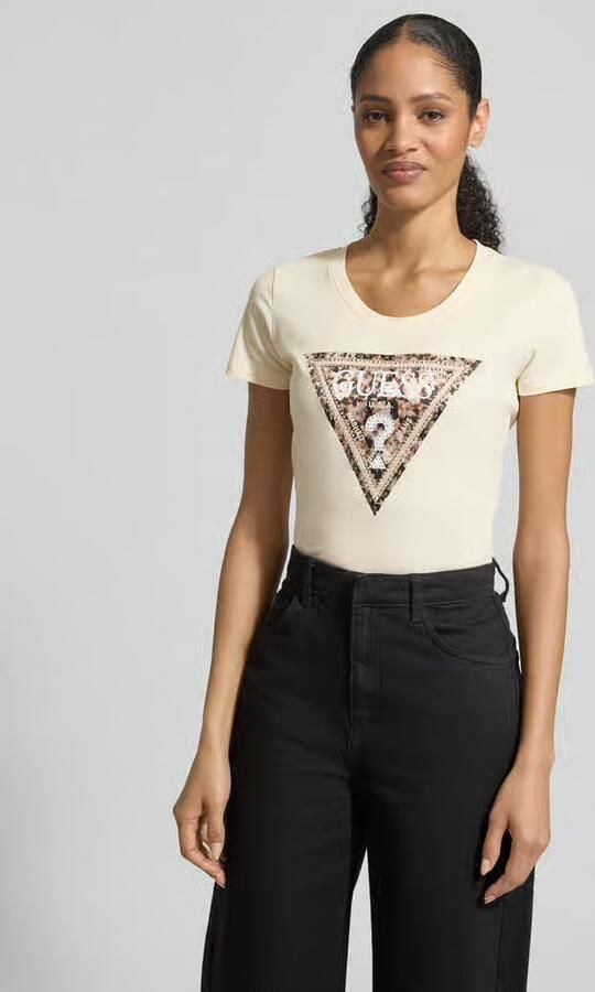 Guess Slim fit T-shirt met siersteentjes - Foto 4