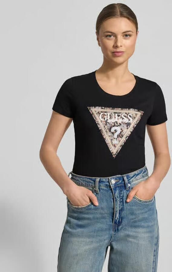 Guess Slim fit T-shirt met siersteentjes - Foto 3