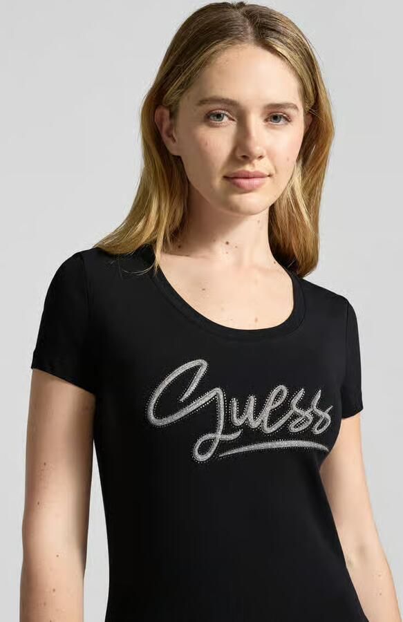 Guess Slim fit T-shirt met strass-steentjes - Foto 2