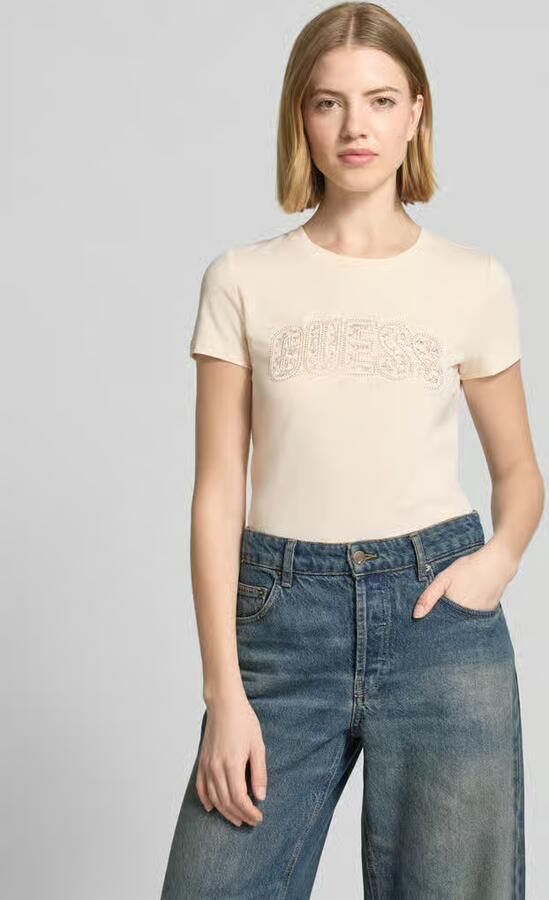 Guess slim fit T-shirt met strass-steentjes - Foto 4