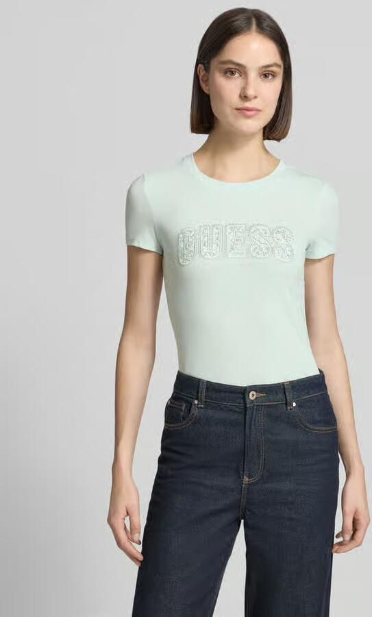 Guess slim fit T-shirt met strass-steentjes - Foto 4