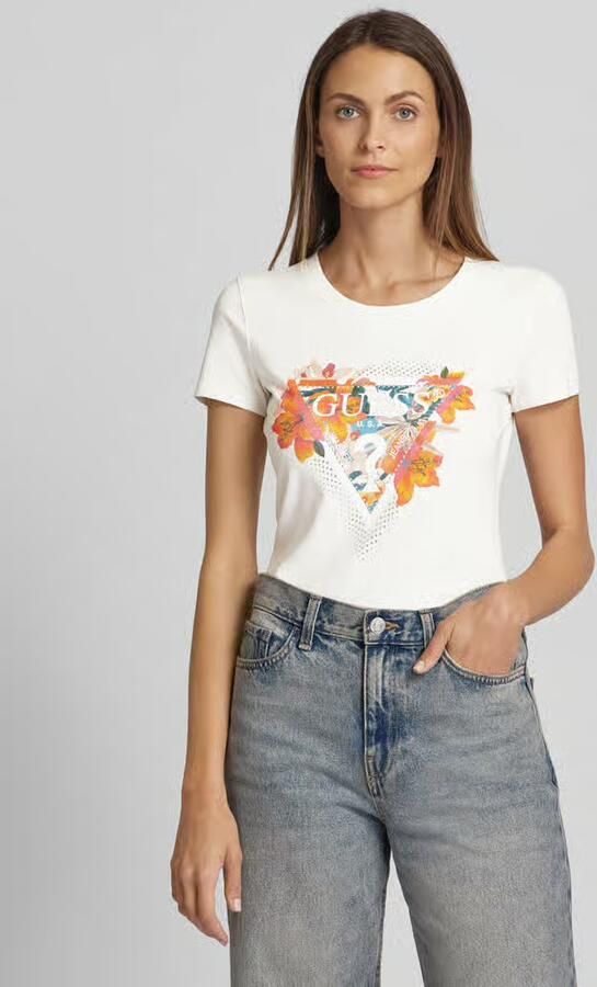 Guess T-shirt met label- en motiefprint model 'TROPICAL TRIANGLE' - Foto 2