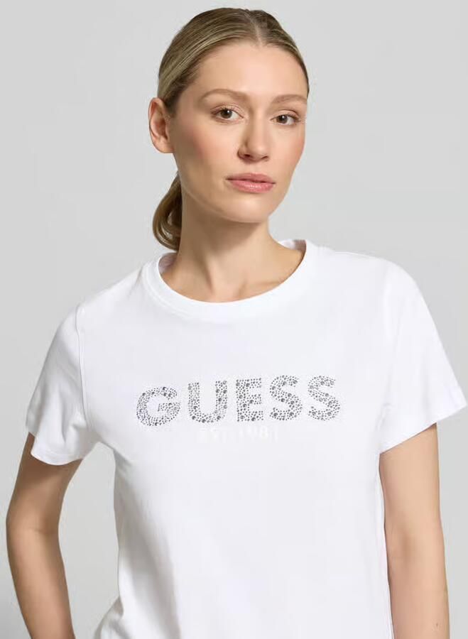 Guess T-shirt met labelprint en strassteentjes