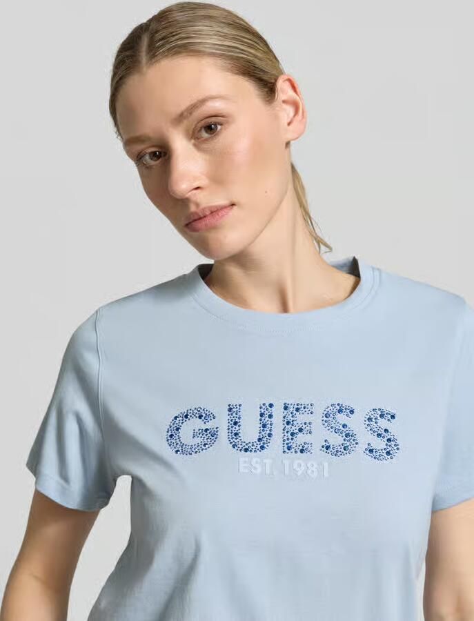 Guess T-shirt met labelprint en strassteentjes