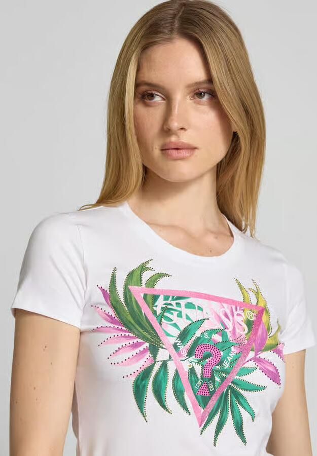 Guess T-shirt Korte Mouw T-shirt triangulaire à feuilles femme - Foto 2