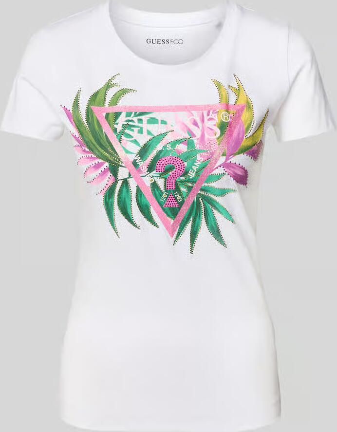 Guess T-shirt Korte Mouw T-shirt triangulaire à feuilles femme