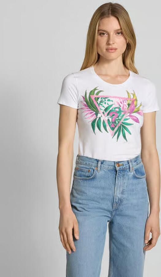 Guess T-shirt Korte Mouw T-shirt triangulaire à feuilles femme - Foto 3