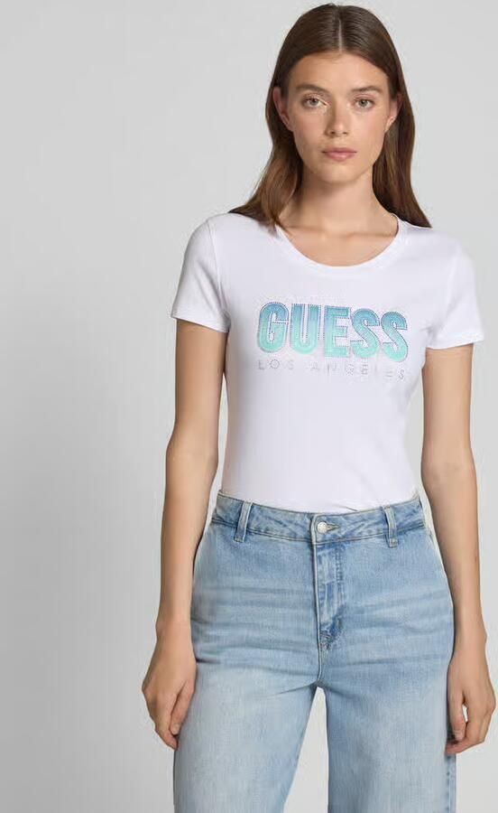 Guess Gedrukt Rhinestone T-shirt met ronde hals White Dames - Foto 2