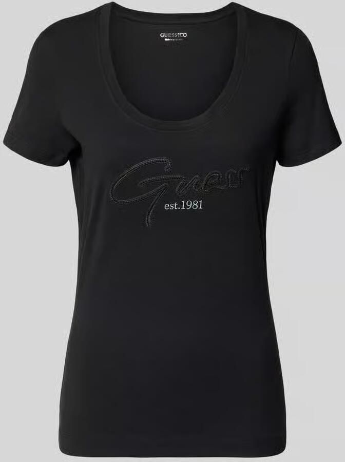 Guess T-shirt met U-hals model 'SCRIPT' - Foto 2