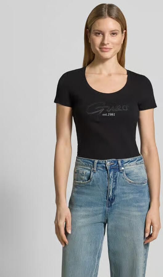 Guess T-shirt met U-hals model 'SCRIPT' - Foto 4