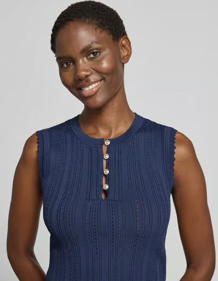 Guess Tricottop in ajourtricot met korte knoopsluiting