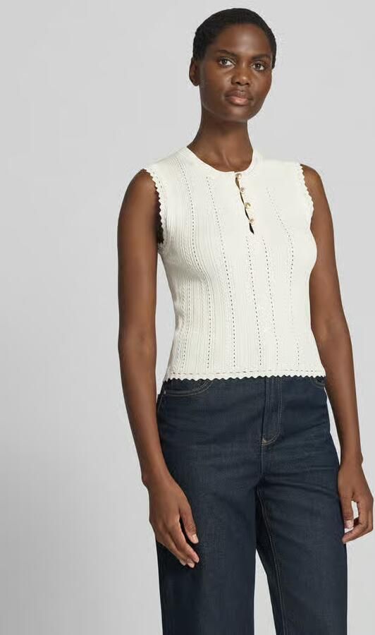Guess Tricottop in ajourtricot met korte knoopsluiting - Foto 4
