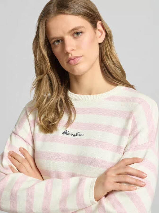 GUESS Jeans boxy fit gebreide pullover met streepmotief en labelstitching