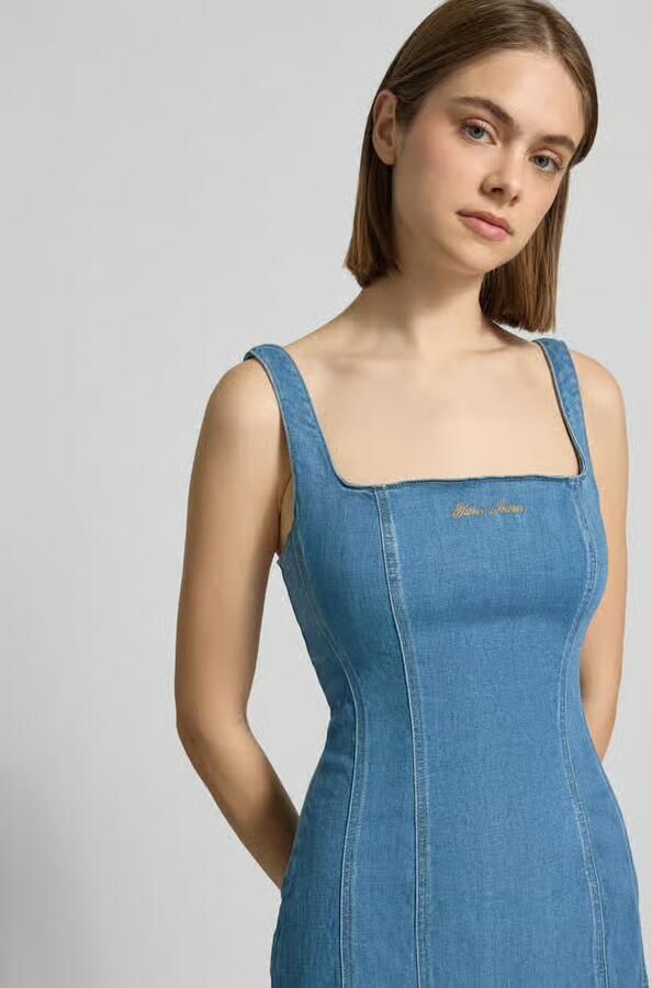 GUESS Jeans Denimjurk met logostitching en vierkante hals