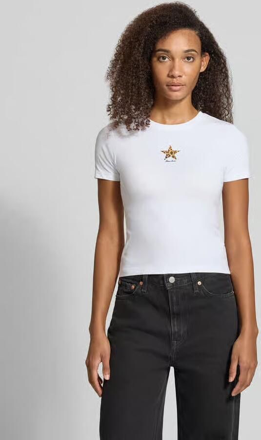 GUESS Jeans slim fit longsleeve van katoenmix met logopatch - Foto 3