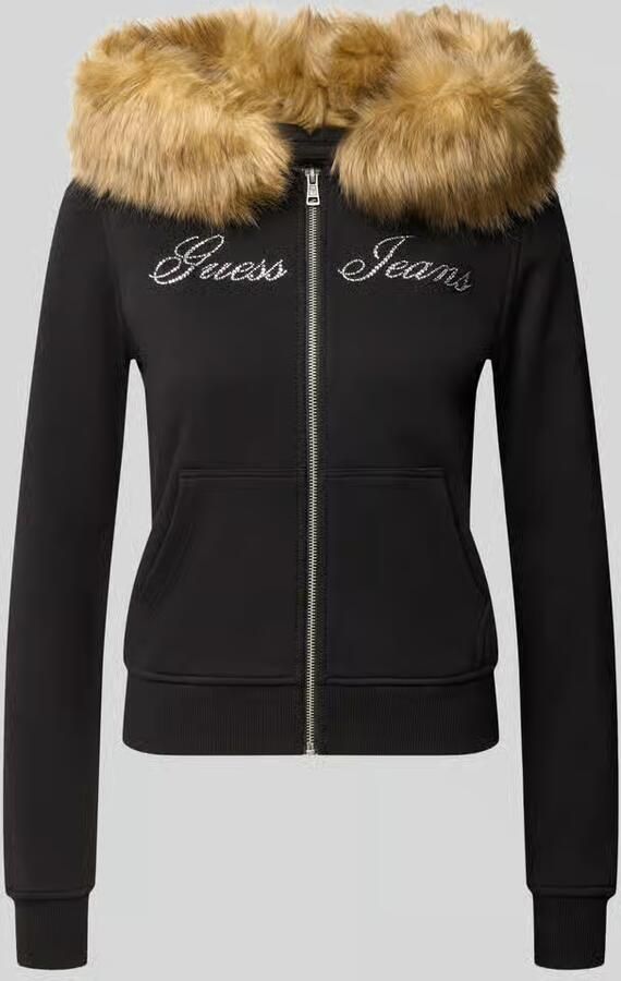 GUESS Jeans Slim fit sweatjack van puur katoen met imitatiebont