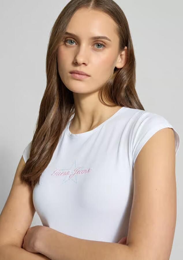 Guess Jeans Slim fit T-shirt met logostitching - Foto 2