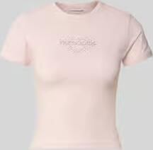 GUESS Jeans Slim Fit t-shirt met strass-steentjes model 'Heart Baby'