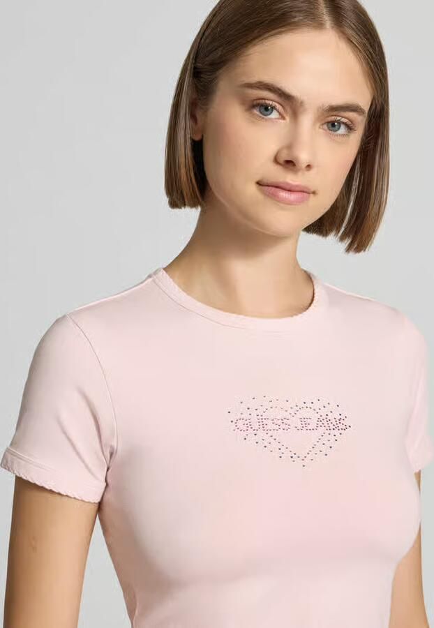 GUESS Jeans Slim Fit t-shirt met strass-steentjes model 'Heart Baby' - Foto 2