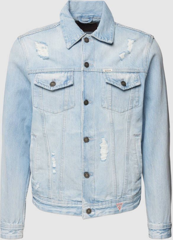 Guess Heren Denim Jack Blauw Gewassen Logo Blue Heren