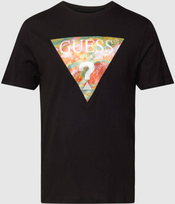 Guess Slim Logo Triangle Fantaisie T-Shirt Black Heren