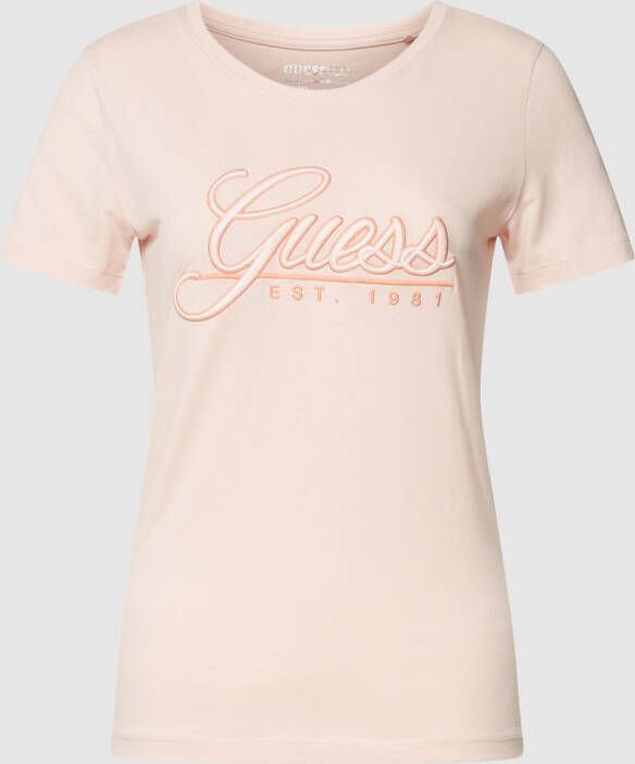Guess Rozentoon 3D Logo Katoenen T-Shirt Pink Dames