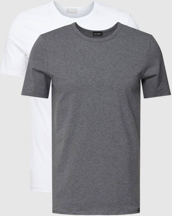 Hanro T-shirt met labeldetail in een set van 2 stuks model 'Cotton Essentials'